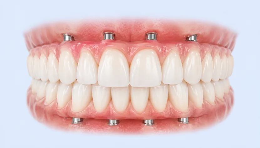 Prótesis fija sobre implantes Prótesis dental fija sobre implantes que restaura una arcada completa en Clínica Silos, Bormujos
