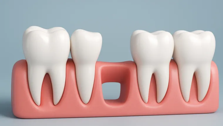 Fila de dientes con un hueco donde falta una pieza dental