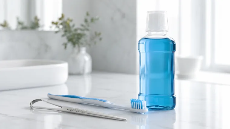 Limpiador lingual, cepillo y enjuague bucal para tratar la halitosis